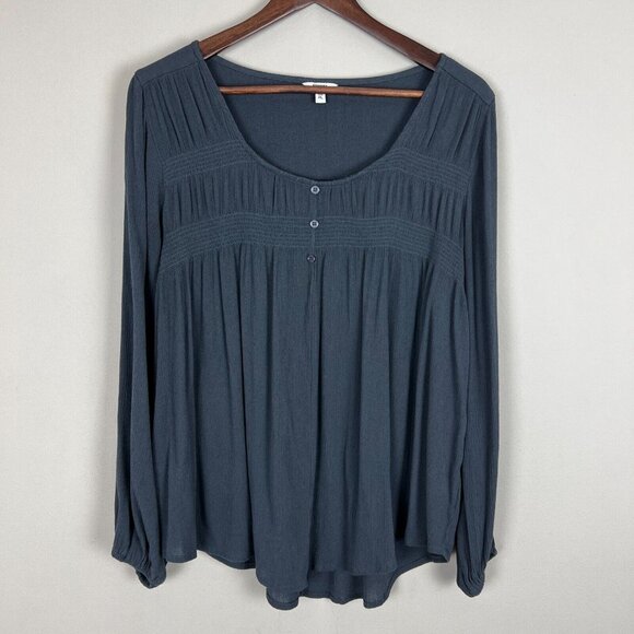 Sonoma Bouse Top Womens PL Petite Large Gray Long‎ Sleeve Boho Flowy Peasant - Picture 1 of 9